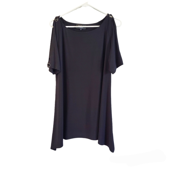 Red Coral womans black split shoulder tunic sz M - Picture 1 of 9